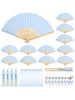 3/15/30pcs/Set Folding Hand Fan Set, Wedding Gift Set, Folding Fan, Thank You Card Tags And Organza Bags, DIY Fan, Souvenir, Wedding Table Decor, Wedding Gift, Suitable For Wedding Celebration